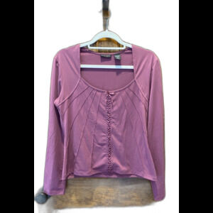 New York & Company Blouse Size Large + Stretch Deep Pink Purple Rounded Neck top